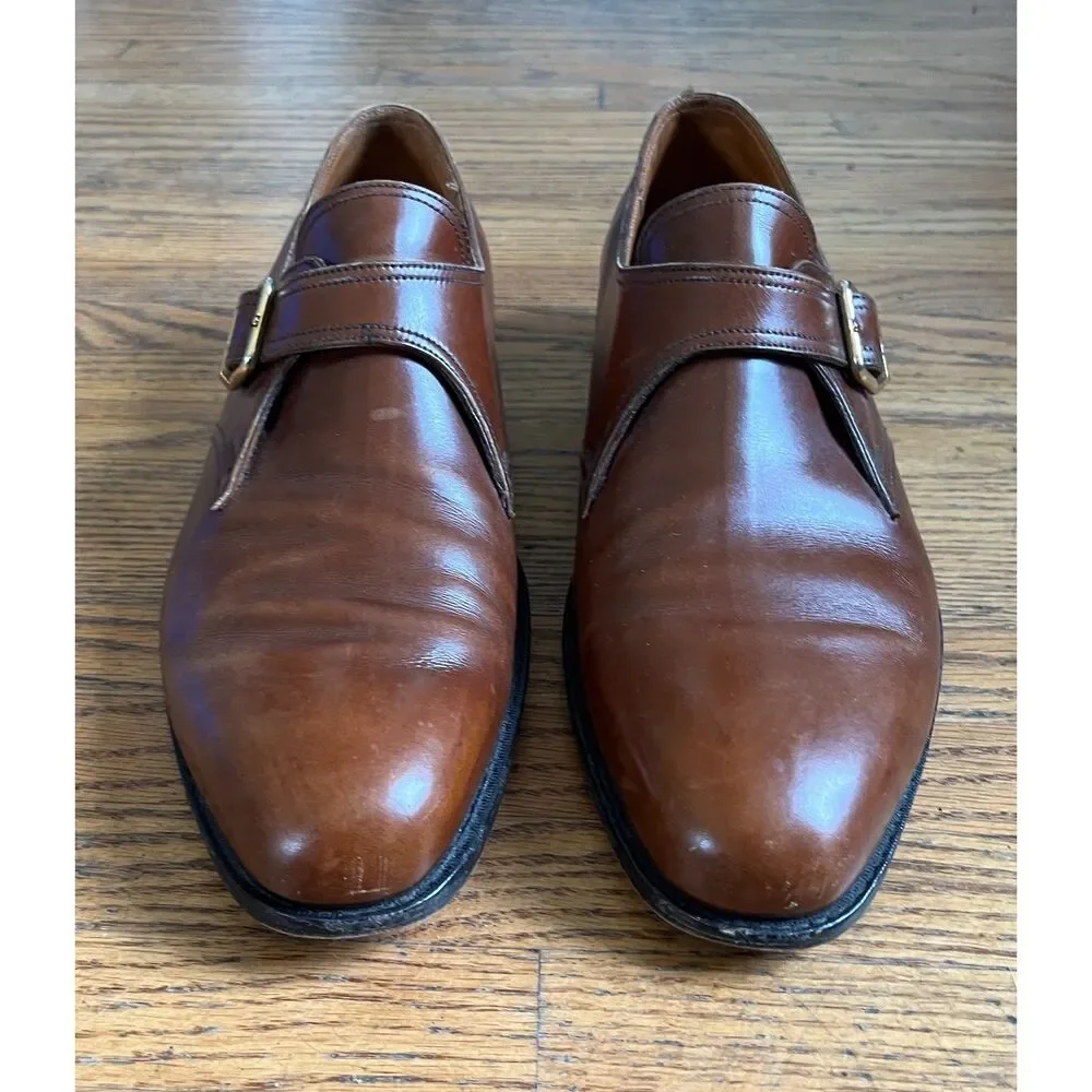 J.M.WESTON Brown Leather Monkstrap Buckle Dress Shoes   Mens Size 9